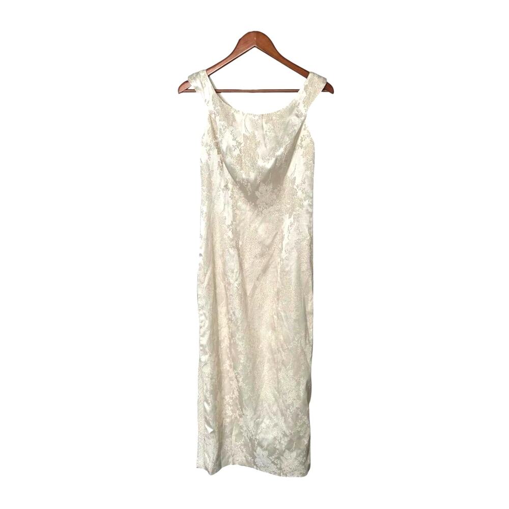 All That Jazz Vintage 90s Cream Floral Brocade Bridal Dress Size M